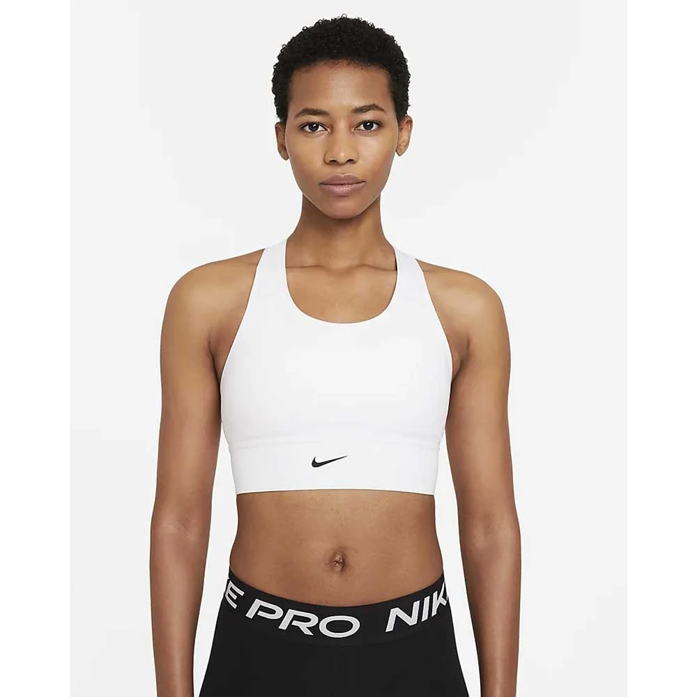 Women's Nike Swoosh Longline Bra Med Padded - White/Black 1 Women's Nike Swoosh Longline Bra Med Padded - White/Black