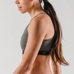 Women's Strappy Pocket Bra - Charcoal -QQ Styles RW225 4 3