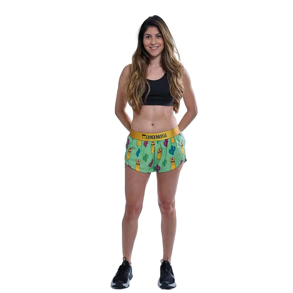 Women's Green Llamas 1.5" Split Short - Green Llamas 2 Women's Green Llamas 1.5" Split Short - Green Llamas - Image 2
