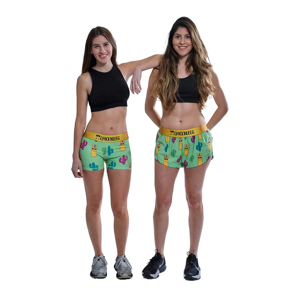 Women's Green Llamas 1.5" Split Short - Green Llamas 3 Women's Green Llamas 1.5" Split Short - Green Llamas - Image 3