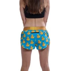 Women's Rubber Ducky 1.5" Split Short - Rubber Ducky 9 Women's Rubber Ducky 1.5" Split Short - Rubber Ducky -QQ Styles chicknlegs womens rubber ducky 1.5 inch split running shorts back