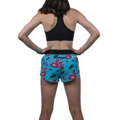 Women's Blue Flamingo 1.5" Short - Blue Flamingo -QQ Styles womens blue flamingo 1.5 inch split shorts back